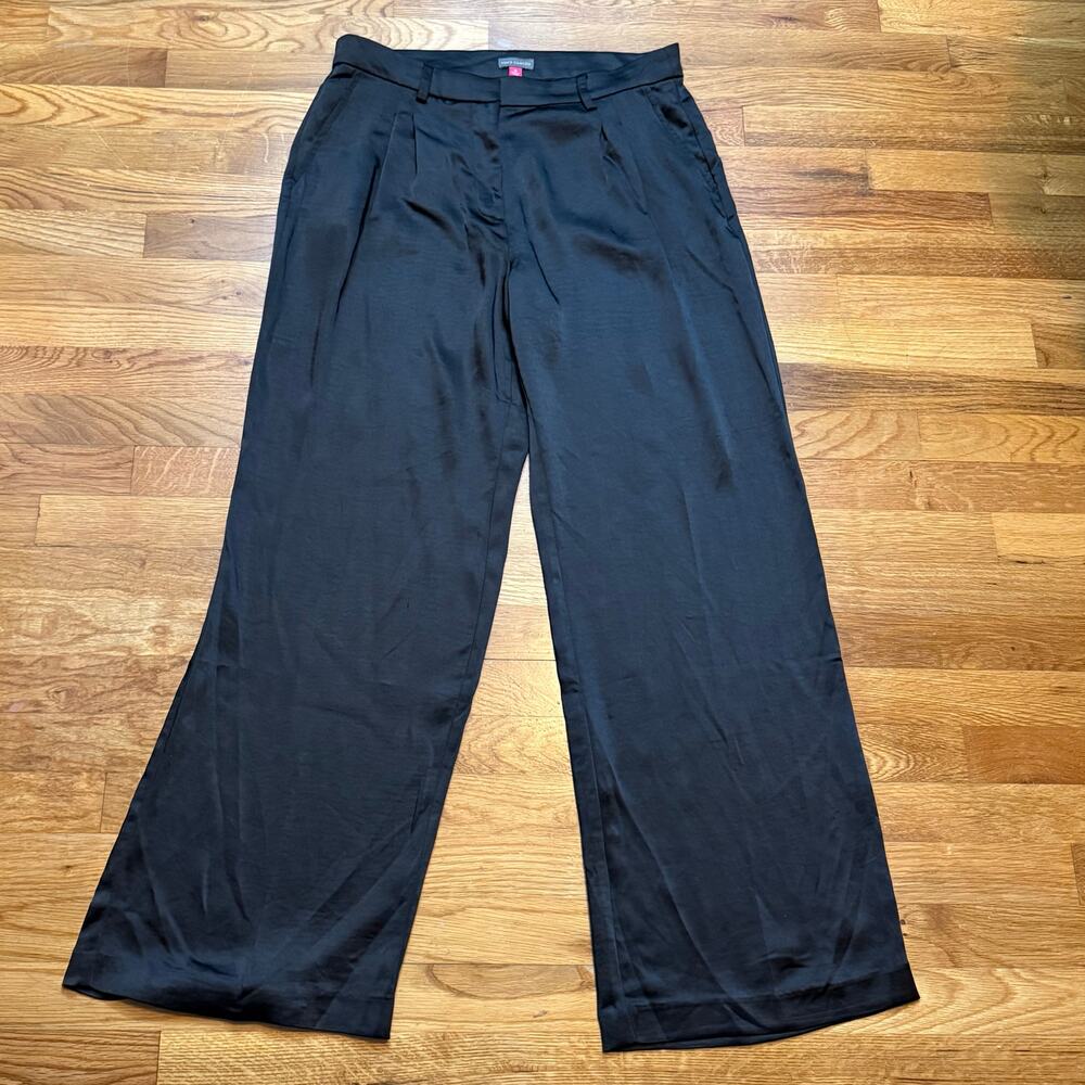 Vince Camuto Women 10 Black Satin Wide Leg Trouser Pants Academia Cocktail Party